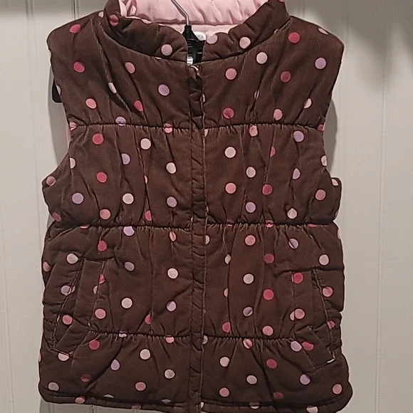 Charming Carter's Children's Puffer Vest - Brown with Playful Polka Dots Size 6X - Picture 5 of 8